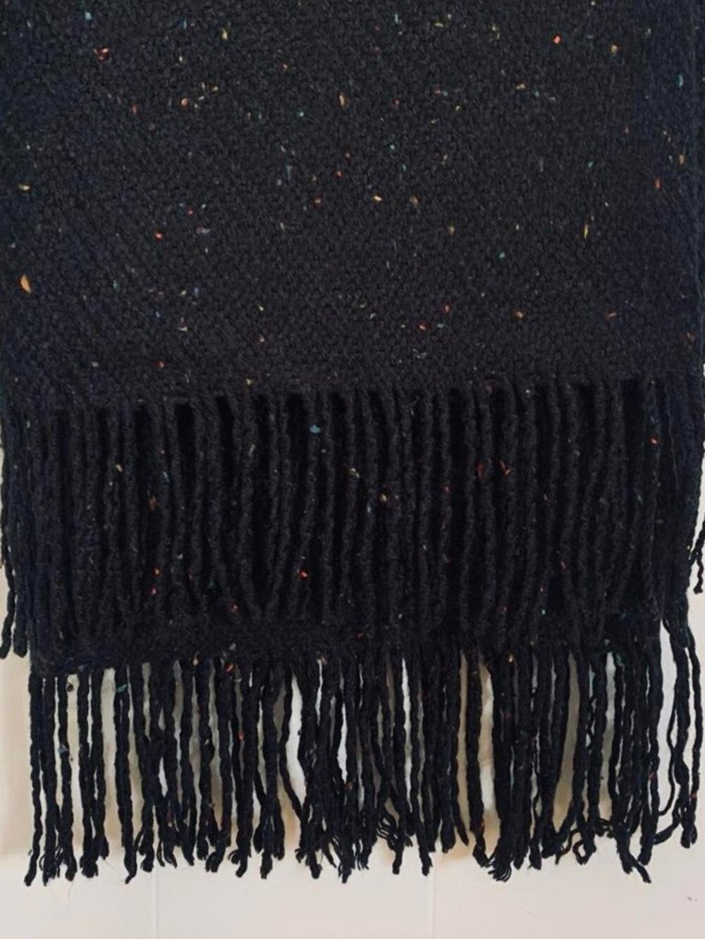 Large Black Scarf with Multicolor Nep